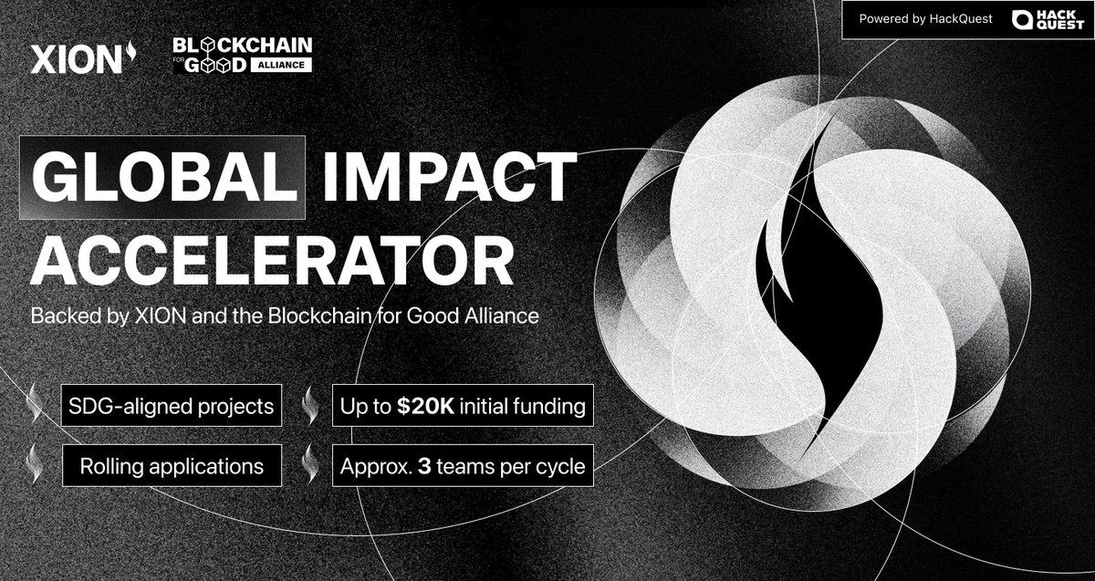 ChainforGood's tweet image. BGA is proud to partner with @burnt_xion and @HackQuest_ to launch the Global Impact Accelerator, our new #BGAJointFund.

A programme built to do one thing: back founders turning ideas into real-world systems aligned with the SDGs, through #blockchain and verifiable
