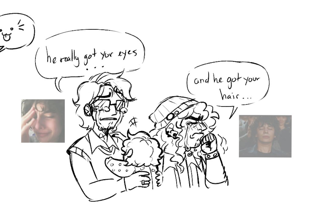 Clearmoonbas_'s tweet image. More doodles of Mike and Dustin's baby (drawing babies is difficult)
#wheelerson #fankid #cringe