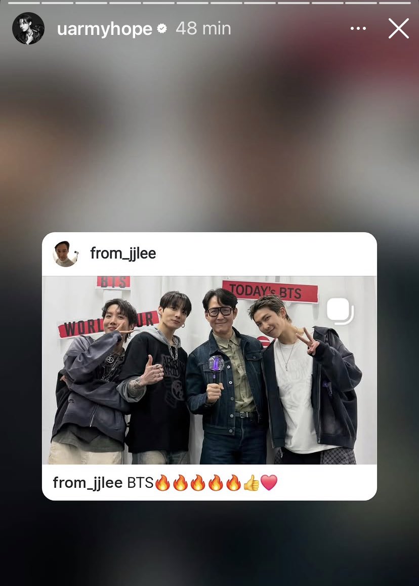 ColombiaJhope's tweet image. [uarmyhope] 12.04.2026
j-hope desde sus historias de IG 

🖇️ instagram.com/stories/uarmyh…

~hermoso nuestro ☀️ 
#BTSJHOPE #BTS ⁦@BTS_twt⁩