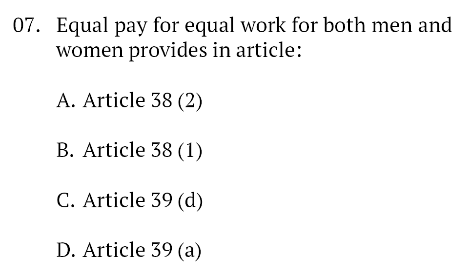 mbtupsc's tweet image. 𝐏𝐎𝐋𝐈𝐓𝐘 𝐏𝐑𝐀𝐂𝐓𝐈𝐂𝐄 𝐐𝐔𝐄𝐒𝐓𝐈𝐎𝐍

Equal pay for equal work for both men and women provides in article:

#𝐔𝐏𝐒𝐂𝟐𝟎𝟐𝟔 #𝐂𝐀𝐏𝐅 #𝐍𝐃𝐀 #𝐂𝐈𝐒𝐅 #𝐂𝐃𝐒