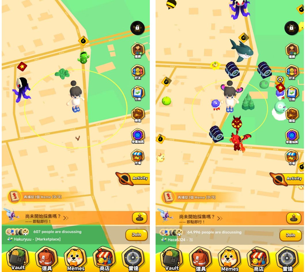 jiao_newlife's tweet image. . @RealGoOfficial 继续更新这个链游，每天总结下：
1⃣ 每天在地图上溜达，捉宠物，捡物品，打怪(图1)。
2⃣ 你溜达的时候，刚进去的时，可能没有东西让你打，让你捡，等个5分钟，地图上就会有一堆(图2)。
3⃣ 带着我的宠物，每天在地图上打怪(图3)。
4⃣