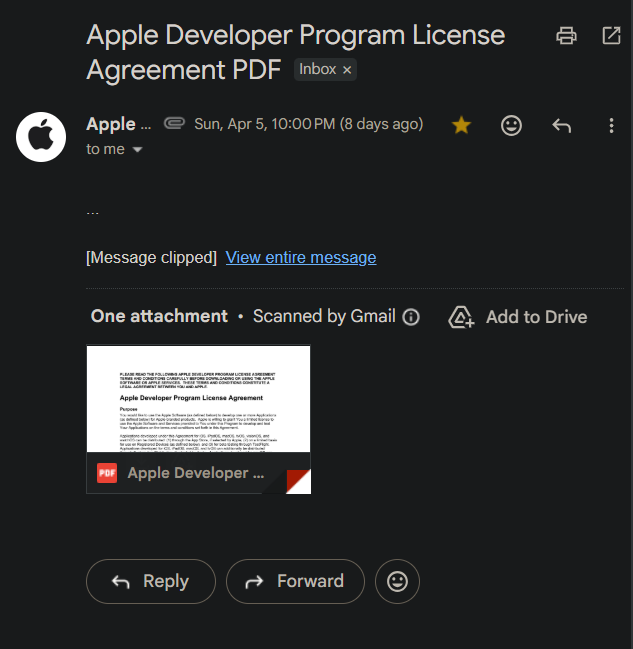 day 8 of waiting for <a href="/AppleSupport/">Apple Support</a>  <a href="/AppStore/">App Store</a> to approve my dev acc 🙃 payed the fee and got the lisence agrement on apr 5. 

opend support case 102864222638 but still zero reply. plzz review it so i can finally ship my app... getting ridiculous now #buildinpublic
