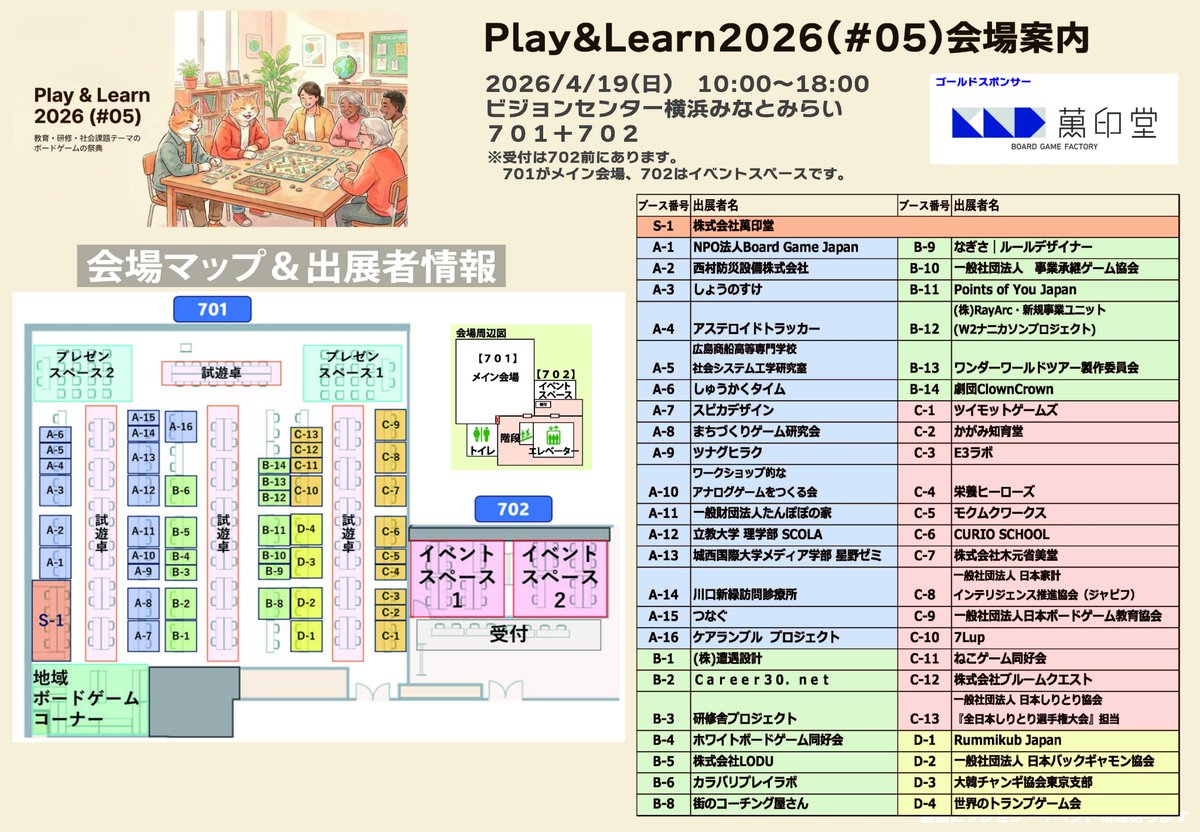 TrainingGameLab's tweet photo. 【当日配布のチラシ内容が出来ました！】
4/19(日)まで一週間を切りました！
当日の情報がぎっしりつまったチラシを今、急いで印刷中らしいです。プレゼンやイベントの情報を眺めていても楽しいですね。
★チケット絶賛販売中★
https://t.co/sIoVuvW5jA
#PlayandLearn #ボードゲーム #シリアスゲーム https://t.co/VgWJAlxnt4