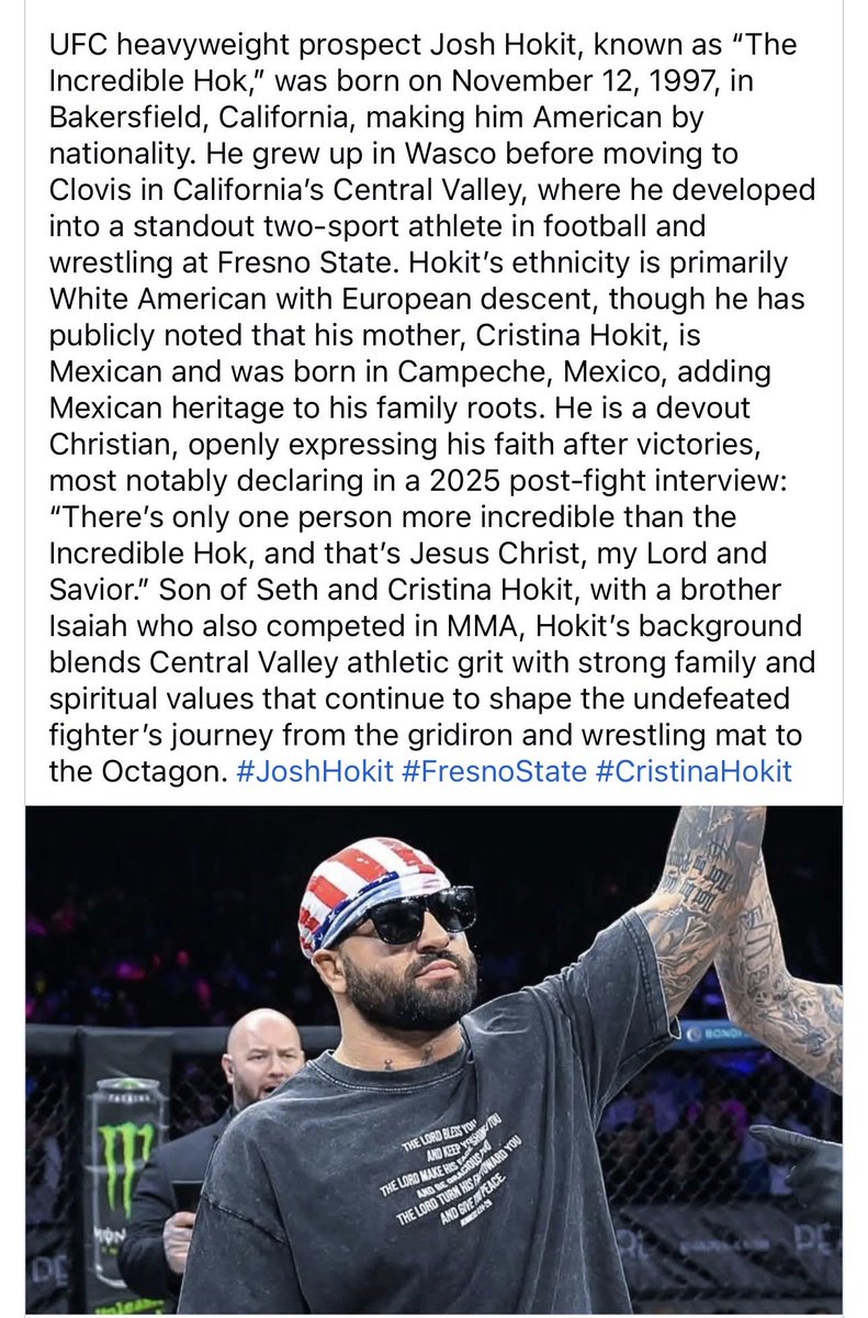 Aaron_LaFarge's tweet image. Yes, Hokit is half Mexican can’t yall tell by the way he fights. #warrior