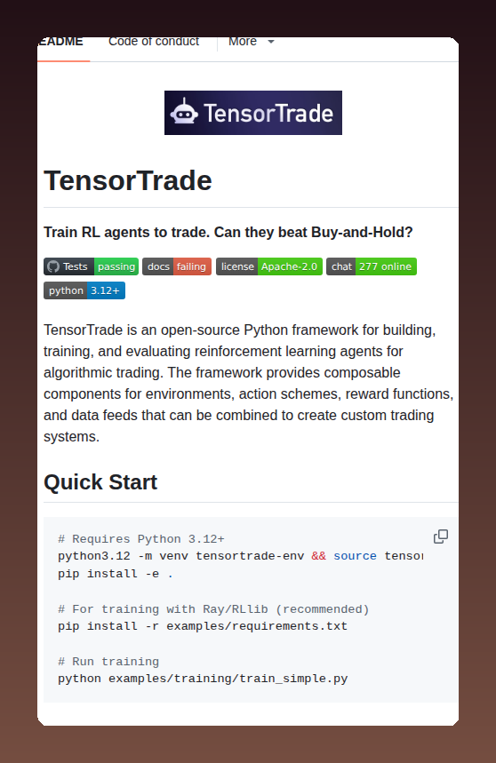 tom_doerr's tweet image. Reinforcement learning framework for trading

github.com/tensortrade-or…