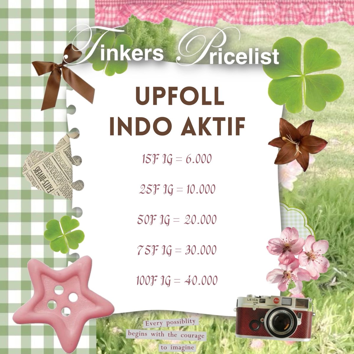 tinkerdels's tweet photo. @madiejane231626 hallo, start 6k akaak 😉🙌🏻

% ◖ 🍃 ੭﹕hii ! aku ready folls ig 100% amanah
dan less drop yaa. bisa tanya-tanya dulu 𓂃˖ ࣪
silahkan hubungi — https://t.co/qdCuHIK1ir !!  ♡ https://t.co/9kiB5QB63C