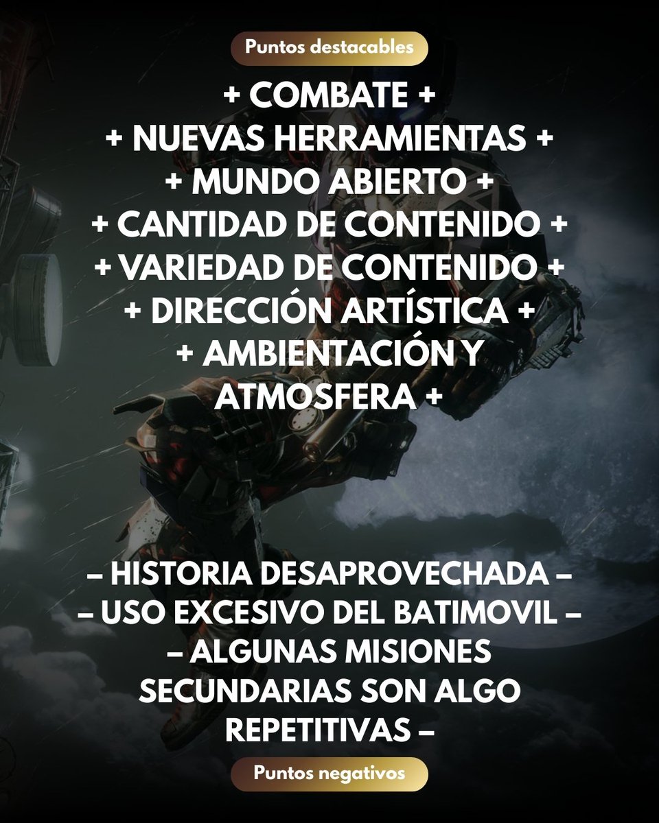 NG_Plus_'s tweet image. UN DÍA, UNA RESEÑA (DÍA 102)

Batman Arkham Knight es una buena conclusión a la saga del caballero oscuro aunque podría haber cerrado ciertas cosas de una mejor manera.

.

#batman #arkhamknight #review #wb #gaming