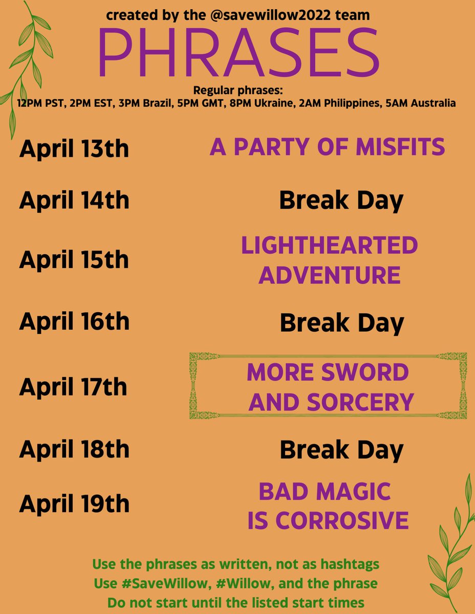 savewillow2022's tweet image. Questies and lovers of Willow, next phrase starts in two hours! #SaveWillow #Willow