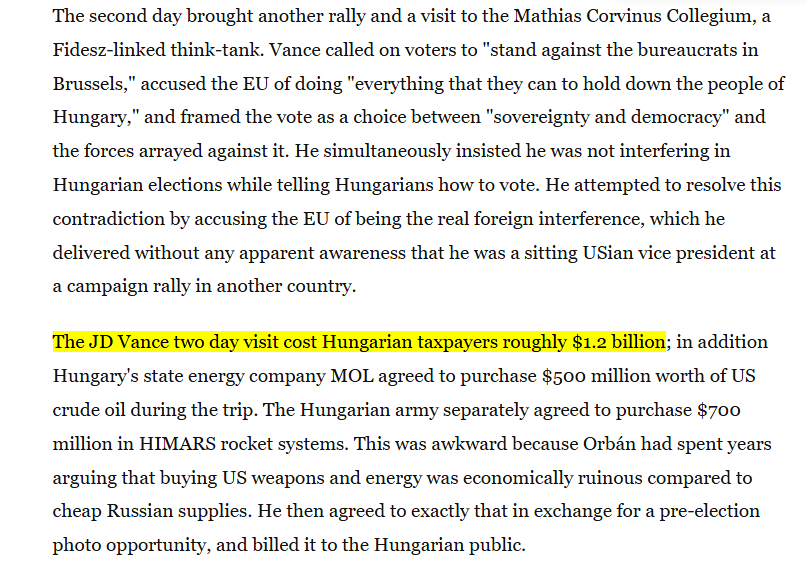 YourAnonCentral's tweet image. "The JD Vance two day visit cost Hungarian taxpayers roughly $1.2 billion"