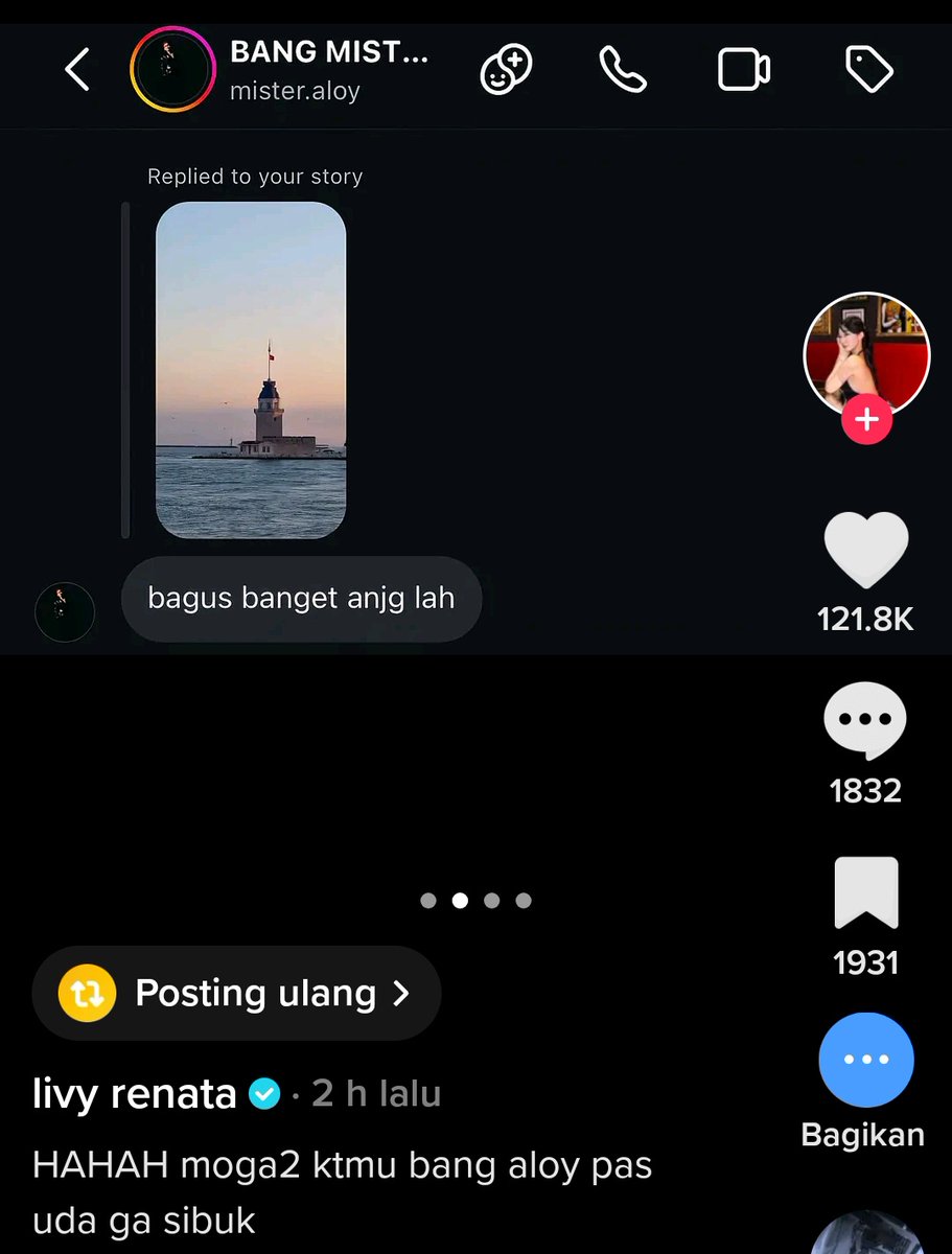 kamarlintang's tweet image. Livy Renata lagi disorot gara2 pamer beberapa DM dari Aloy member AAA Clan,

Livy posting beberapa fotonya yg dikomentari Aloy seperti, "bagus banget anjg lah, seru bgt sih anjg jalan2 terus, seru sekali hidupmuuuuuu."

Livy pun nulis caption, "HAHAH moga2 ktmu bang aloy pas uda