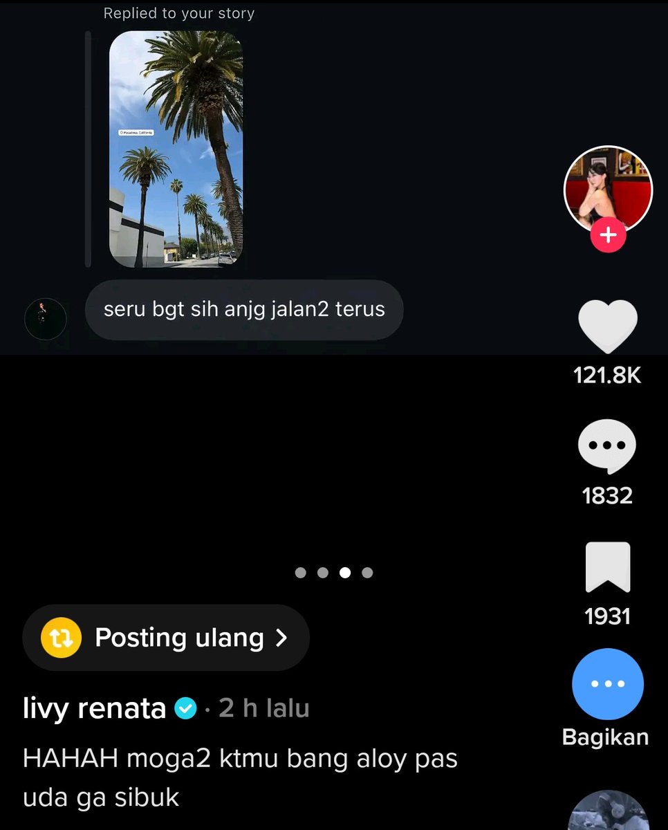 kamarlintang's tweet image. Livy Renata lagi disorot gara2 pamer beberapa DM dari Aloy member AAA Clan,

Livy posting beberapa fotonya yg dikomentari Aloy seperti, "bagus banget anjg lah, seru bgt sih anjg jalan2 terus, seru sekali hidupmuuuuuu."

Livy pun nulis caption, "HAHAH moga2 ktmu bang aloy pas uda