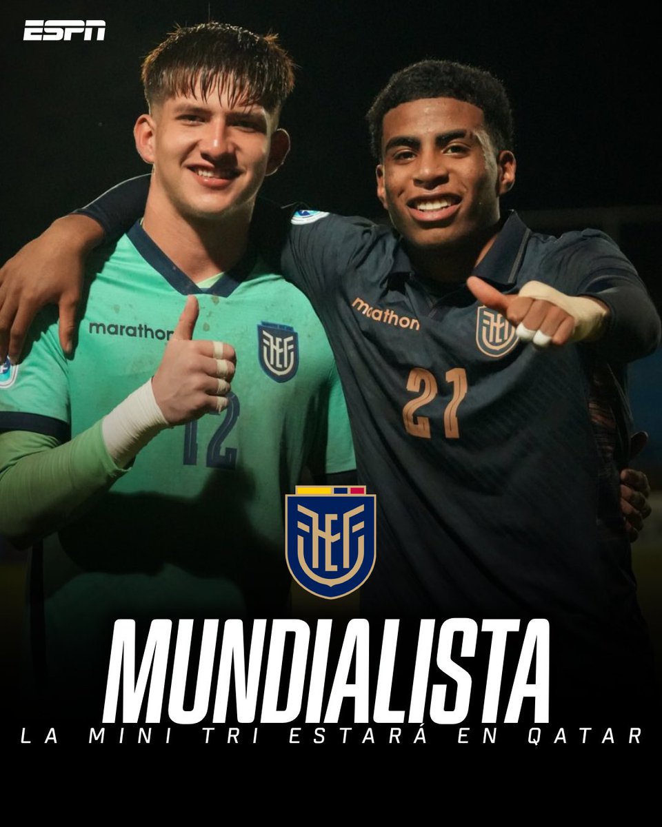 ESPNEcuador's tweet photo. 🎉🔝 ¡LA MINI TRI ES MUNDIALISTA!🏆🔥

⚽ Tras la victoria por 3-1 contra Chile, la selección de 🇪🇨 Ecuador aseguró el primer lugar del Grupo A y se clasificó al Mundial Sub-17 de Qatar 2026.

✅🇪🇨  Además, la Tricolor clasificó al cuadrangular por el título del Sudamericano y se enfrentará a Argentina.

📸 @LaTri