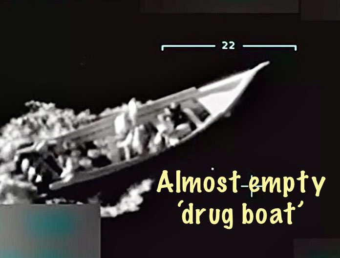 CrushTheRight's tweet photo. @Southcom @DeptofWar ~

WOW

Another small, defenseless, mostly empty boat destroyed by the mighty USA. 

Do you morons actually believe those small boats could travel 1,000-miles to the USA to deliver drugs?

UNIMPRESSIVE https://t.co/oOcsZHUZVE