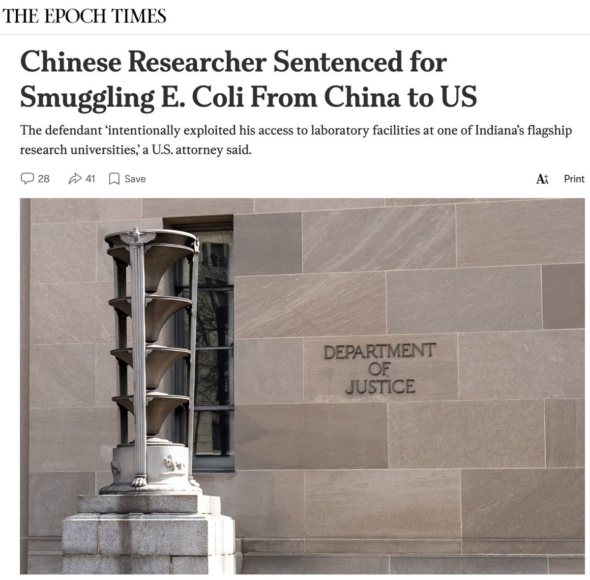 A former Chinese biology researcher at Indiana University Bloomington has been sentenced for illegally smuggling E. coli DNA samples from China into the United States.

Xiang Youhuang, 32, was sentenced on April 7 to time served of over four months, a $500 fine, and one year of