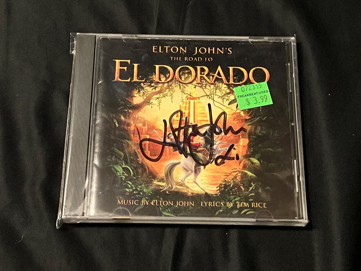 Prismadoll's tweet photo. @RebelTaxi Thrifting got me a Road To El Dorado CD signed by Elton John 🔥 https://t.co/7KGohEtvlJ