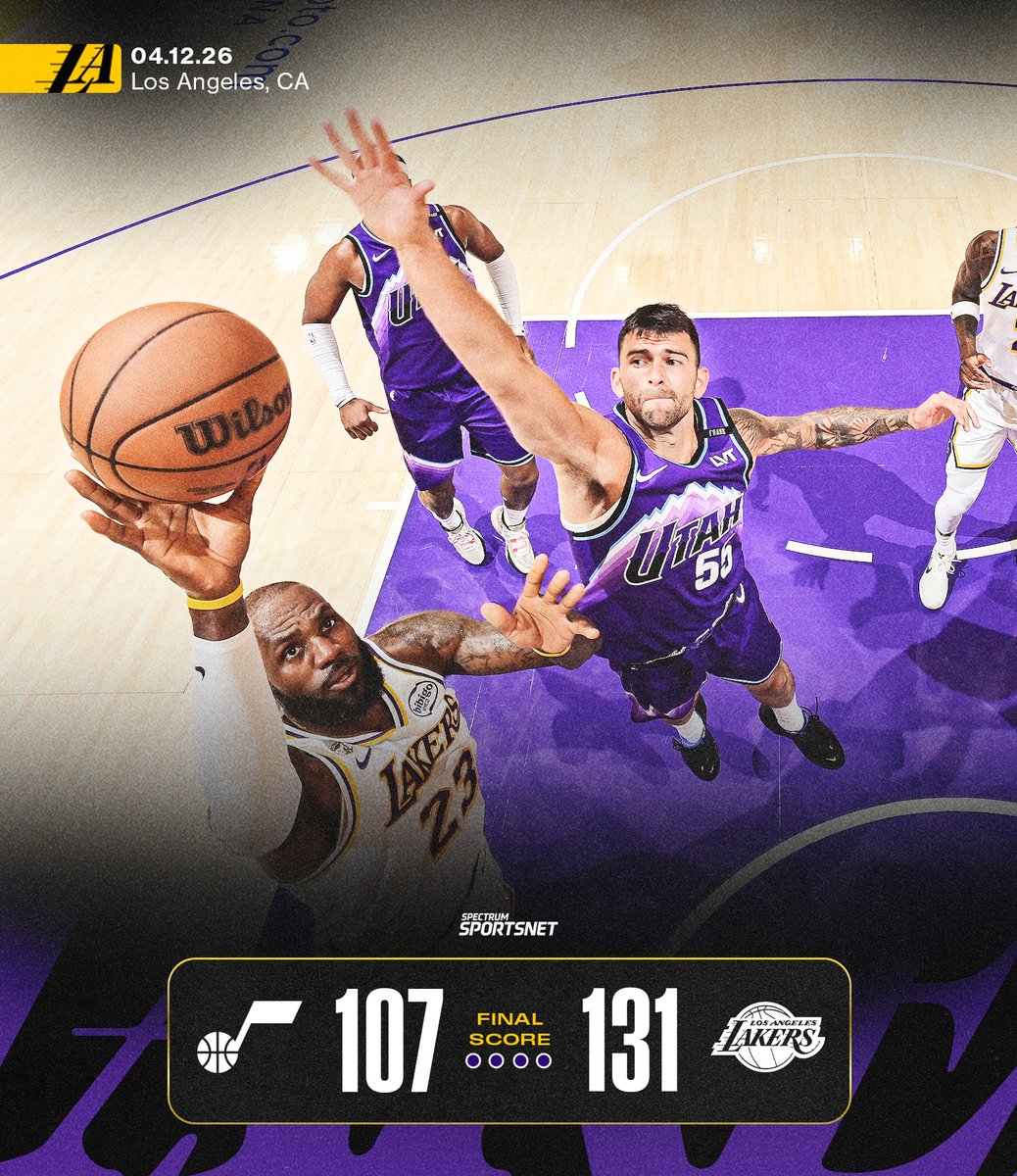 SpectrumSN's tweet image. Game 82 is a W for the #Lakeshow. On to the playoffs!