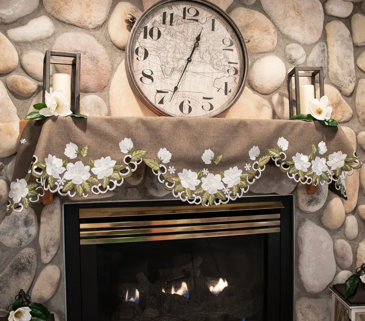 LinensArtThings's tweet image. Beautiful floral Magnolia design Mantle Scarf long on brown polyester linen featuring exquisite embroidery and eye-catching cutwork to dress up any Fire Place Mantle! #linens #doilies #tablecloths #tabletopper #homedecor #homedesign #tablelinens #tablerunner #cloths #art #lace