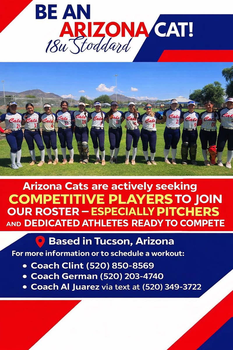 AJP_77_'s tweet photo. Getting ready for another summer for these young ladies! Come see what we are all about! 
Arizona Cats 18U Stoddard 
Tucson Arizona
@AZinthecircle 
@JavierJMorales 
@FPSoftballVIBES 
@43sixtyaz 
@TIGsports https://t.co/Tp24n2KNMF