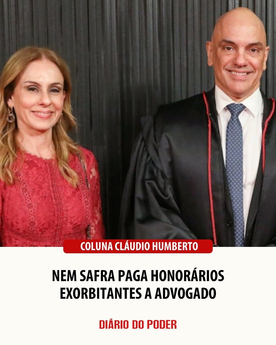 diariodopoder's tweet photo. Herdeiros de Joseph Safra, banqueiro brasileiro considerado o mais rico do planeta, com seus US$23 bilhões (R$118 bi), contestaram com sucesso os US$35 milhões (R$200 milhões) cobrados pelo escritório de advocacia WilmerHale em um caso de herança. O juiz Colum Charles Leonard, da Alta Corte de Londres, reduziu drasticamente os honorários. Virando a página para o Brasil, o Master, de um banqueiro cambaleante, pagava R$3,6 milhões por mês a banca de advocacia Barci de Moraes.

Passe alto
Mais do que sugerir, o nome já entrega, o escritório “Barci de Moraes” é a grife da família do supremo ministro Alexandre de Moraes.

Coisa de País rico
Documentos entregues pela Receita Federal à CPI do Crime Organizado do Senado revelam pagamentos de R$80,2 milhões ao escritório.

Constrangedor
O contraste é constrangedor e revela que honorários exorbitantes são inaceitáveis até para bilionários, uma turma que valoriza o dinheiro.

Que escândalo?
O ministro Alexandre de Moraes faz silêncio sobre o caso, a PGR não vê razões para investigar e o STF se dedica agora ao ramo de blindagens.

https://t.co/y4mfHg7XPJ