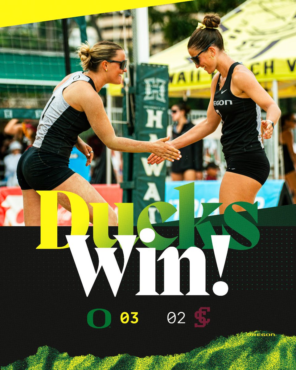 oregonbvb's tweet photo. DUCKS WIN‼️

Program-record 1️⃣5️⃣th win with Sunday's 3-2 result over Santa Clara.

Erased a 2-1 deficit with wins at No. 1 and 2 pairs, the latter coming in three sets.

#GoDucks https://t.co/Nw0eCqki86