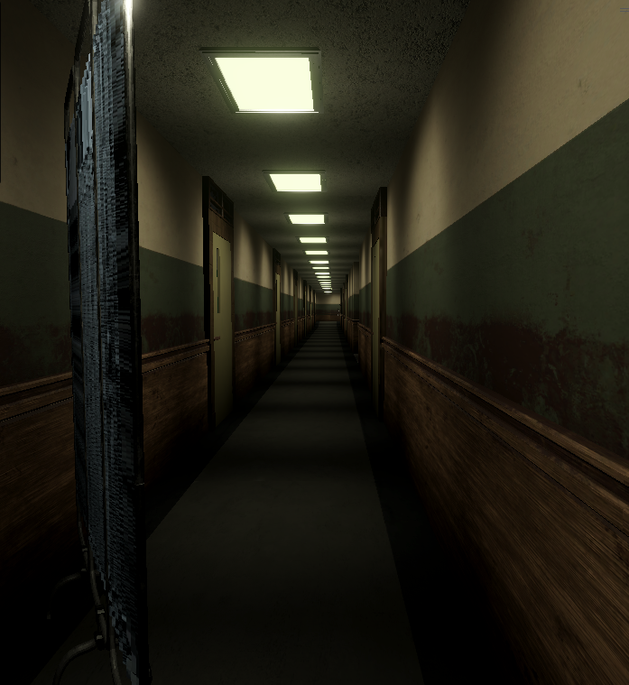 darknesshazard1's tweet photo. Worked on lighting today. I don't plan to have it be quite this well lit, but I really like the vibe this gives off. #gamedev #indiegame #horrorgame https://t.co/Zf18fupMRs