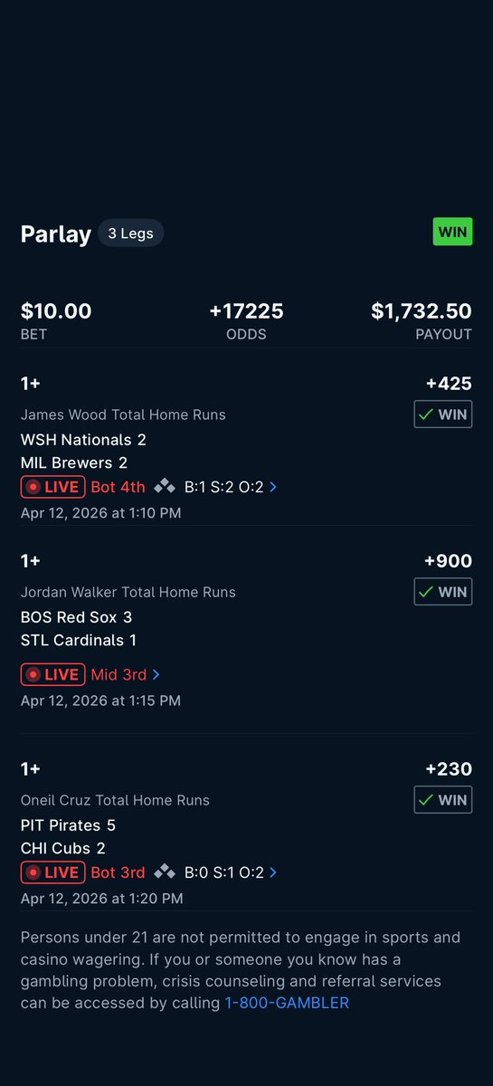 77dnn's tweet photo. Hitting a 3-leg HR parlay is tough, but hitting two in one day is unreal!

Follow my bets on @pikkitsports 

https://t.co/Je51e6jt8U

#Gambling𝕏 #mlb https://t.co/WWJTJ1rlT3