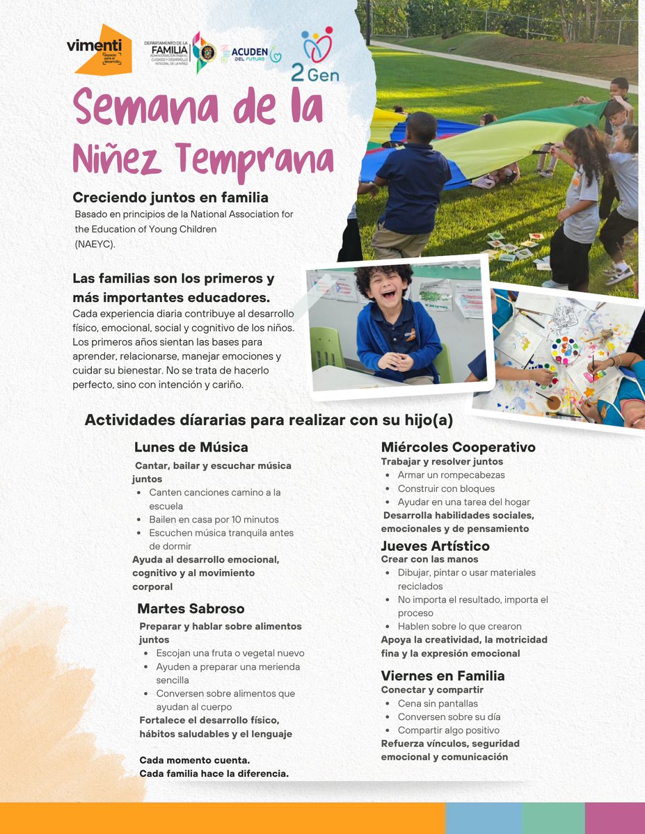 Hoy damos inicio a la celebración de la #SemanaDeLaNiñezTemprana. 🌱
Compartimos con ustedes esta infografía dirigida a padres, madres y cuidadores, para seguir fortaleciendo el desarrollo y el aprendizaje en familia. ¡Continuemos creciendo juntos!
#ACUDENPR #ErradicarLaPobreza