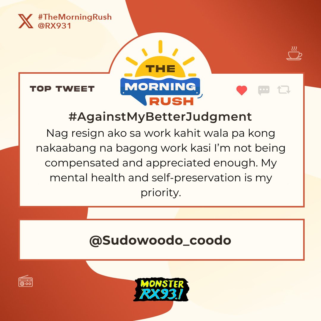 RX931's tweet photo. Top Entry: #AgainstMyBetterJudgment from @Sudowoodo_coodo #TheMorningRush https://t.co/c6j6mfQTHJ