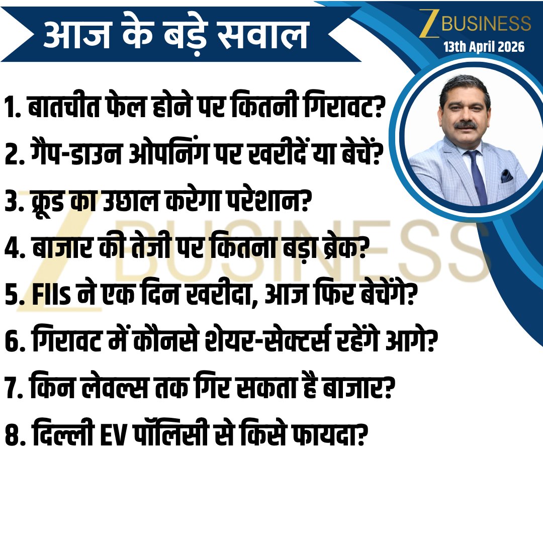 AnilSinghvi_'s tweet image. 13th April 2026 | आज की स्ट्रैटेजी  

#Nifty #BankNifty #StockMarket #USIranTalks 
@ZeeBusiness