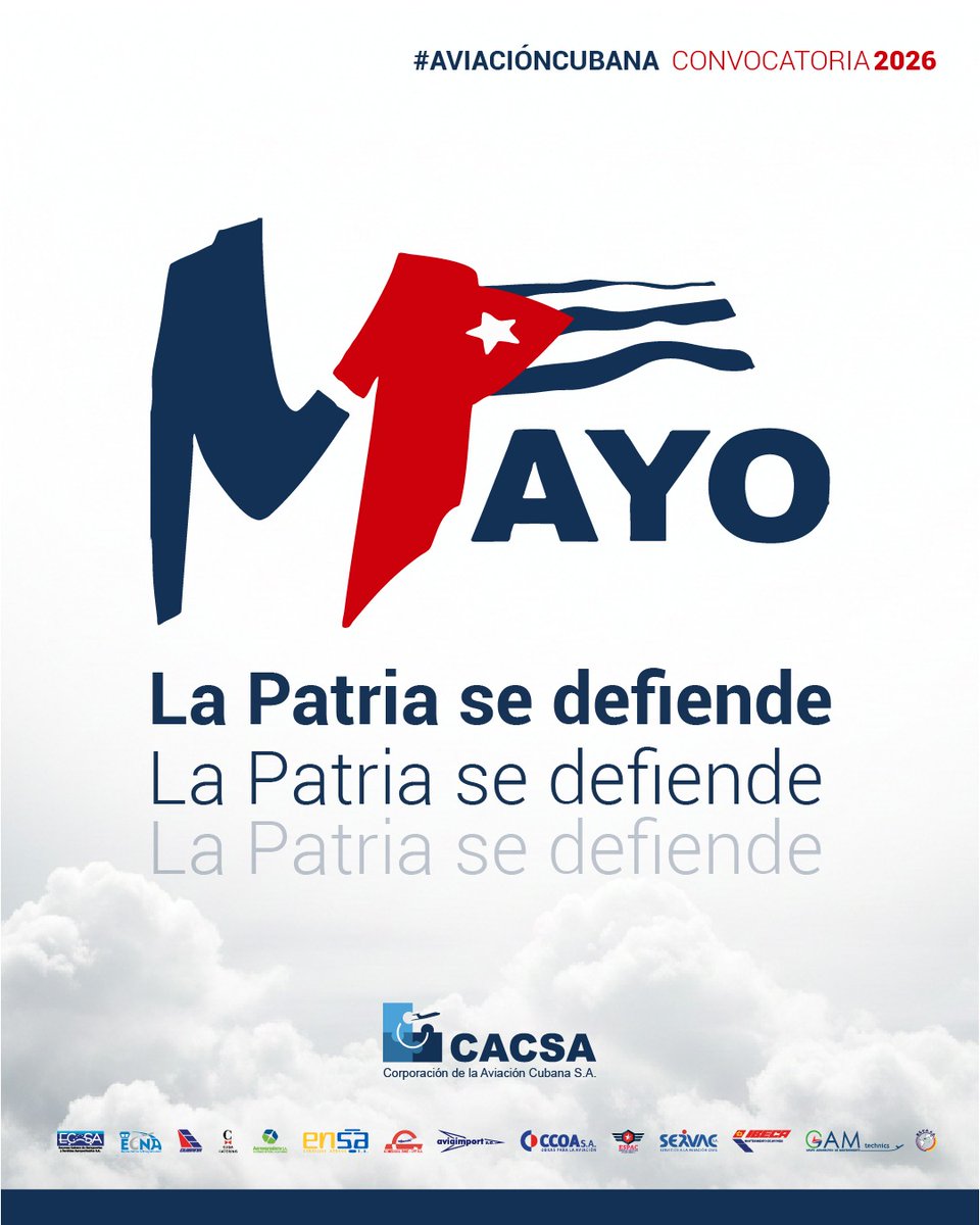 📢🇨🇺Convoca la CTC a celebrar el Primero de Mayo 2026 y la #AviaciónCubana reafirma su compromiso con el pueblo y la soberanía.  Desde aire y tierra nuestra misión es clara: ¡#LaPatriaSeDefiende ! 
Nos vemos en la marcha. 💪🇨🇺
 #1roDeMayo #AviaciónCubana #CubaEstáFirme