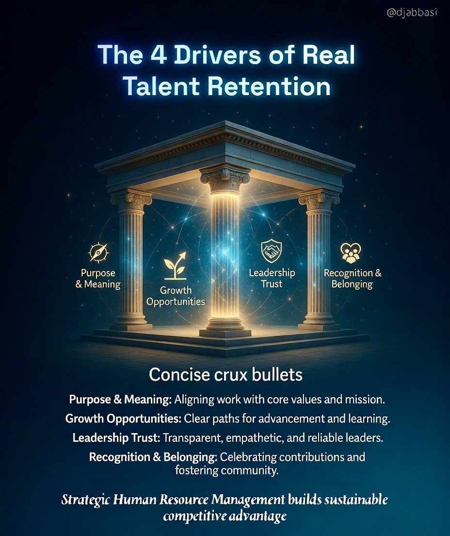 djabbasi's tweet photo. 4 Drivers of Talent Retention!
#WorkplaceCulture #Leadership #EmployeeExperience #HRTruths #OrganizationalDevelopment #HRInsights #Recruitment #HRM #HumanResources #HRGlobal #HRPakistan https://t.co/Z6fTslDlaF