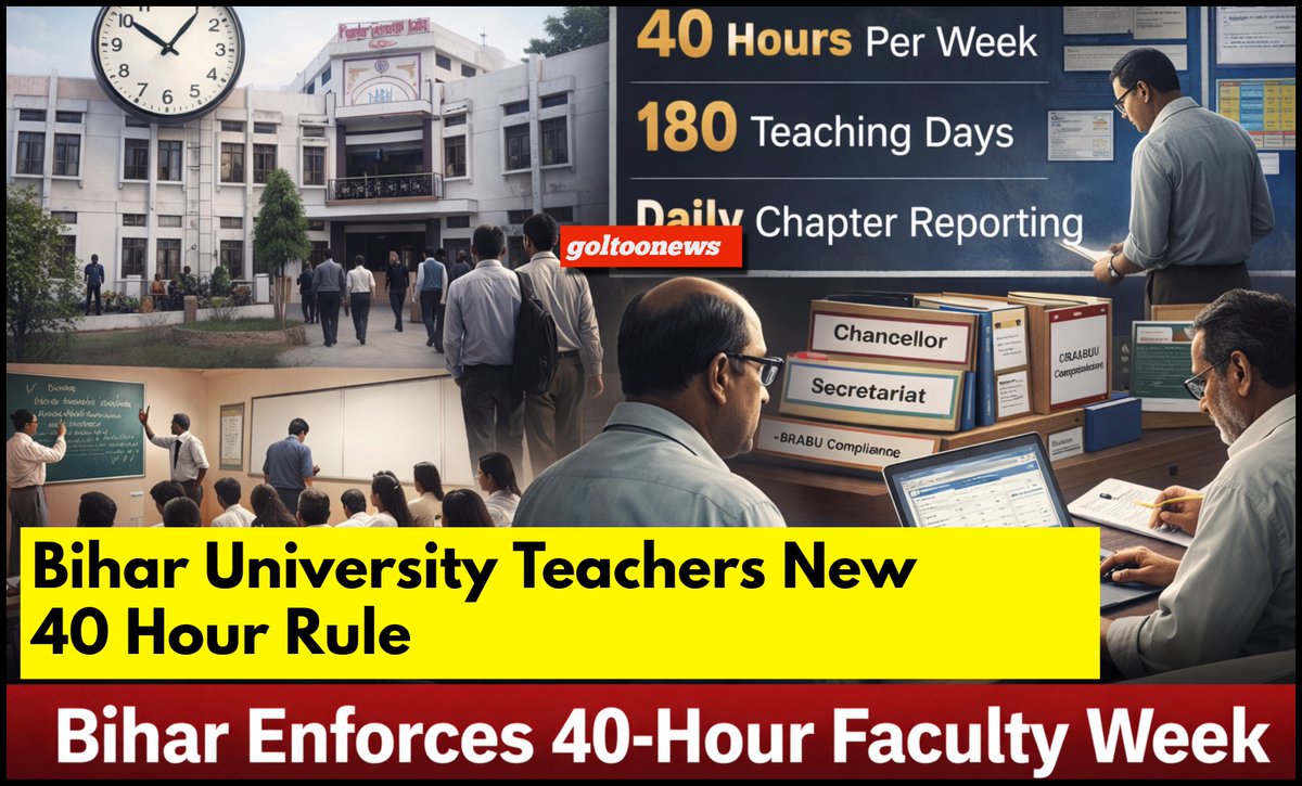 University Teachers 40 Hour Rule : बिहार विश्वविद्यालयों में शिक्षकों के लिए 40 घंटे हफ्ता अनिवार्य tinyurl.com/f87t24vb #Bihar <a href="/brabu_ac_in/">B. R. Ambedkar Bihar University, Muzaffarpur</a>