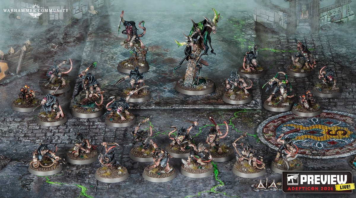 WarhammerChiba's tweet photo. 今週土曜予約開始のスピアヘッド対決ボックス「灰燼を冠する都」にはシティオブシグマーとスケイブンの新スピアヘッド（1体除いて新規造形！）とテレイン（新規造形！）、ボード、カード類が入ったデラックスセットです！

もちろん、他勢力のスピアヘッドでも遊ぶことができますよ！ https://t.co/u65VCtGeuq