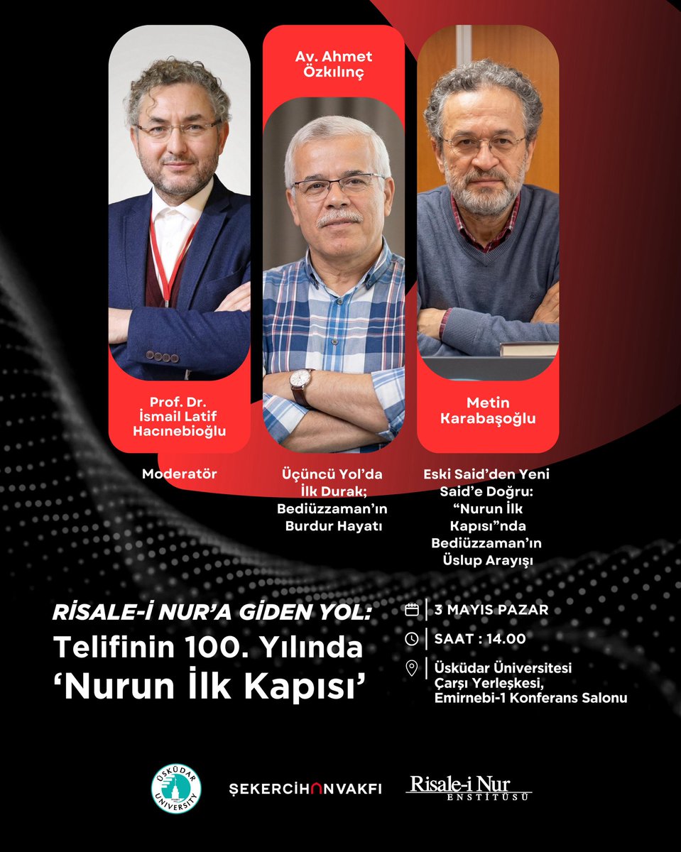 RNEnstitu's tweet photo. ‘Nurun İlk Kapısı’ 100 yaşında!
“Risale-i Nur’a Giden Yol: Telifinin 100. Yılında ‘Nurun İlk Kapısı’” Programımıza davetlisiniz. https://t.co/Etsi2FIDG0
