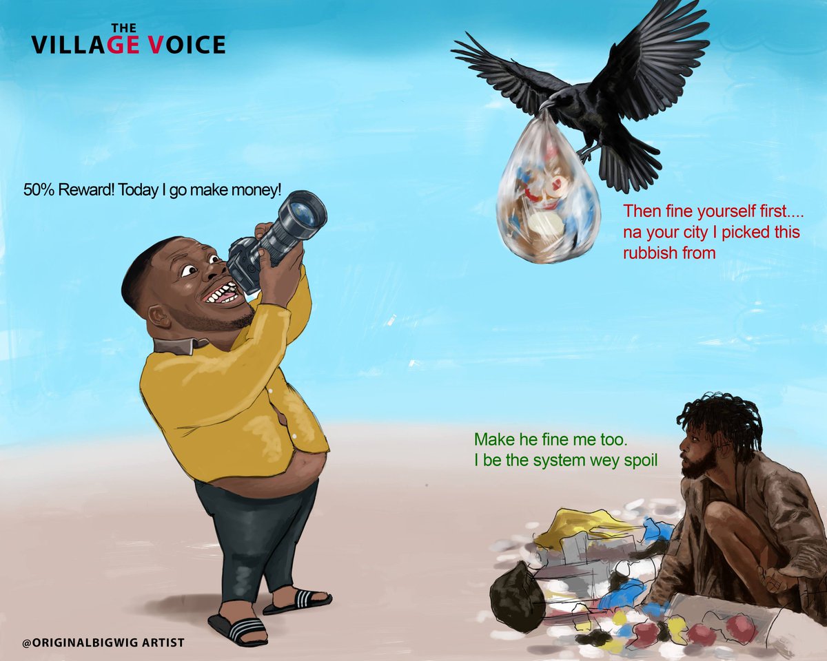 originalbigwig's tweet photo. In a broken system, even Birds become criminals 
Who do you fine when the whole city is the evidence?

Dr. LIKee We Dey
#originalbigwig_artist #villagevoicegh https://t.co/c8yho3BBNe