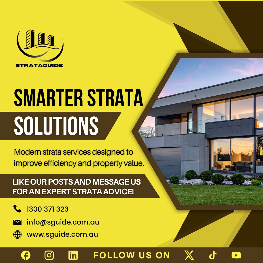 StrataGuide's tweet photo. Smarter strata solutions drive efficiency and increase property value. Streamlined systems, better management, and stronger communities with Strataguide.

#StrataManagement #PropertyValue #SmartStrata #Efficiency https://t.co/J5ZhrqUPqx
