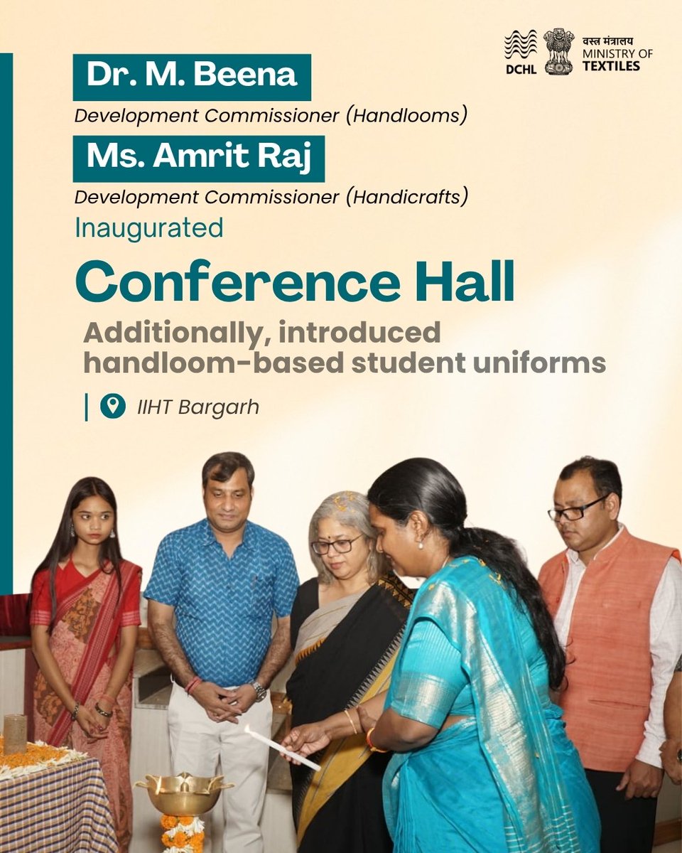 dchandlooms01's tweet image. Dr. M. Beena, Development Commissioner (Handlooms), and Ms. Amrit Raj, Development Commissioner (Handicrafts), inaugurated the Conference Hall and introducd handloom-based student uniform. 

#handlooms #inauguration #vocalforlocalindia🇮🇳
#viksitbharat2047 #college