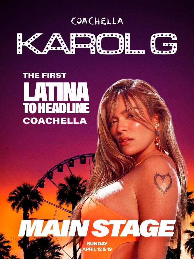Hoy ha pocos minutos se presenta Karol G en Coachella como la primera artista latina en ser Cabeza de Cartel. 
Pd: Hagamos que el mundo sepa que los latinos somos grandes ✨️♥️
Comenten la frase: 
KAROL G  EN COACHELLA #KAROLCHELLA