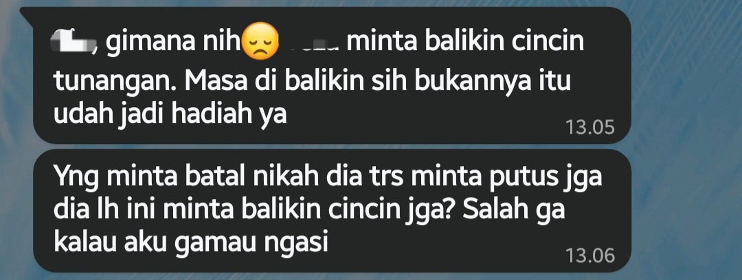 menurut kalian kalau batal tunangan gitu wajib ga sih balikin cincin tunangan?
Jdi temen aku ngerasa ga adil soalnya bukan dia yang minta selesai.