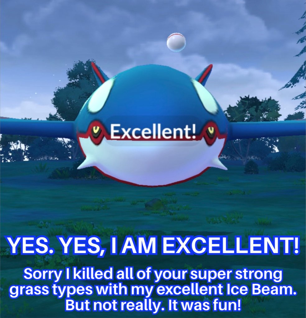 FairlyOddRadish's tweet image. I remote invited myself to someone’s #PokemonRaid and Rosie O’Donnell the #Kyogre killed my #Pokemon. It’s like the old saying:
“Life is like a box of chocolates but when Kyogre has Ice Beam all of your grass types are f***ed.”
My electric types didn’t do much better.
#PokemonGO