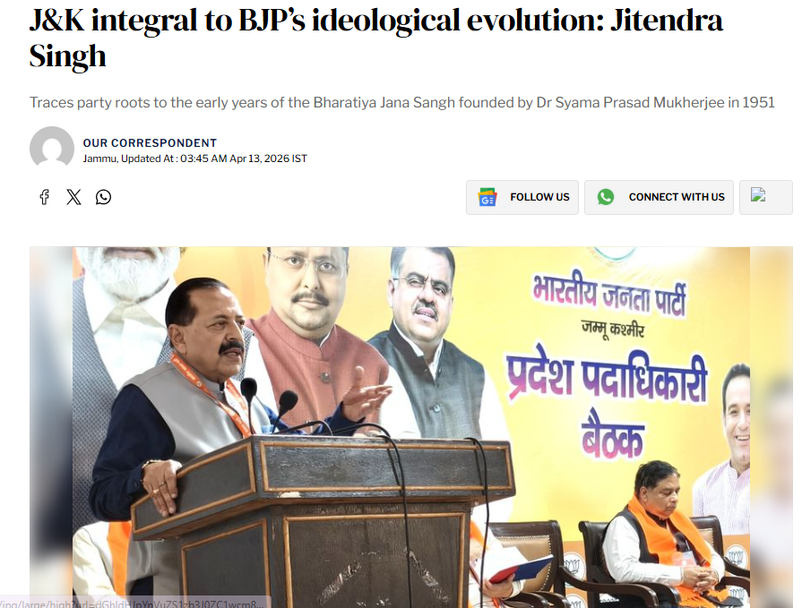 DrJitendraSingh's tweet image. The Tribune: #JammuAndKashmir integral to BJP’s ideological evolution.

Read: tribuneindia.com/news/j-k/jk-in…