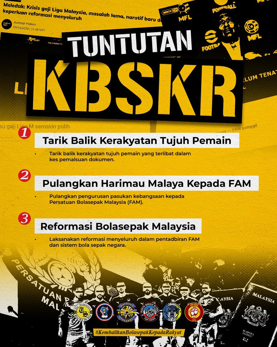 *KEMBALIKAN BOLASEPAK KEPADA RAKYAT*

“Kembalikan Bolasepak Kepada Rakyat” ialah satu slogan dan satu tuntutan.

Ia menuntut agar bolasepak yang telah dirampas dan dijadikan alat oleh mereka yang gagal menjaga amanah, dipulangkan semula kepada pemiliknya yang sebenar.