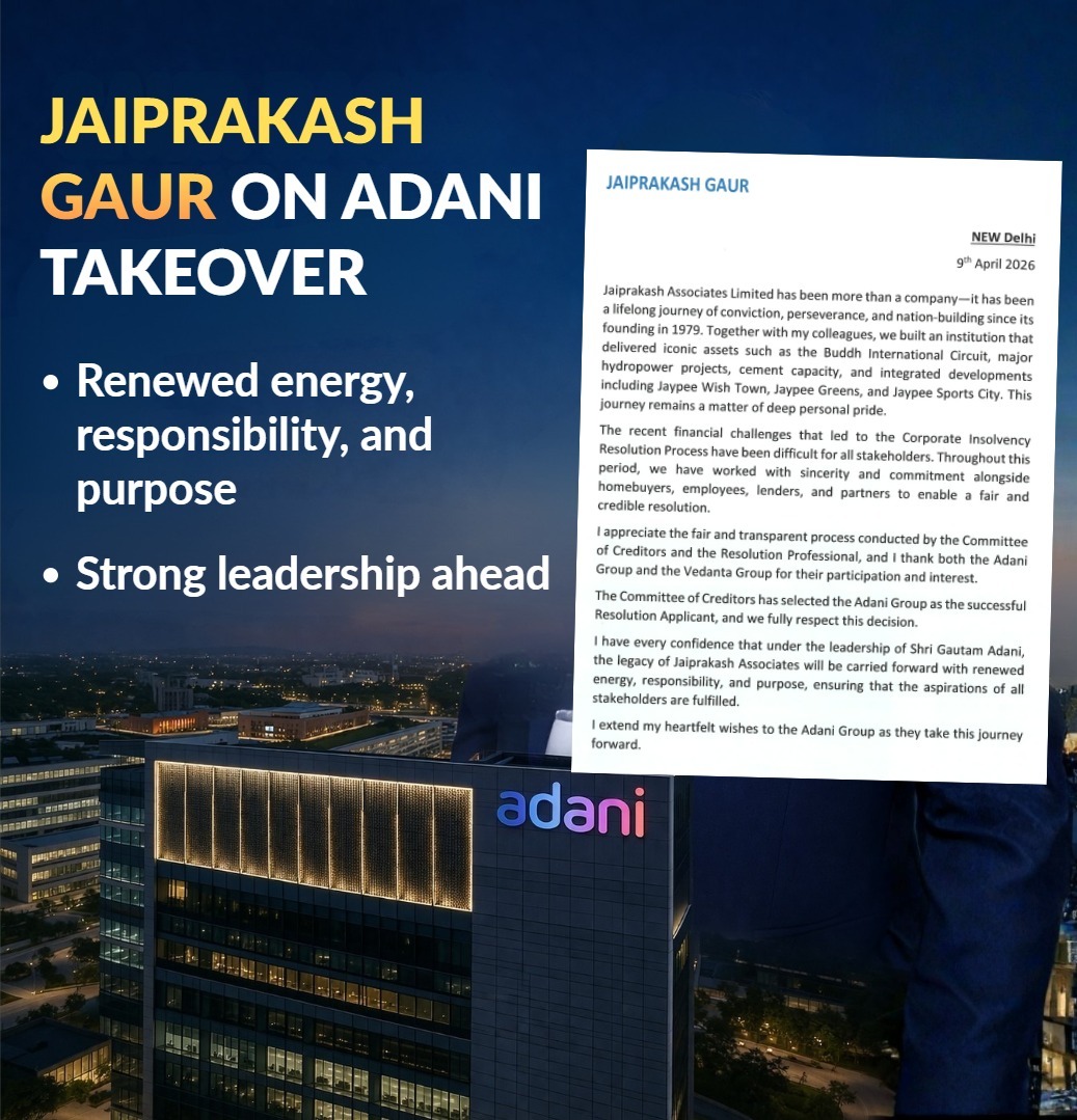 Adani’s Leadership Gets Clear Endorsement From JAL Founder

Jaiprakash Gaur has expressed confidence in #Adani’s ability to deliver with responsibility, purpose, and long-term vision.

👉 With a ₹14,500+ crore plan and strong structural backing, Adani is positioned to drive the