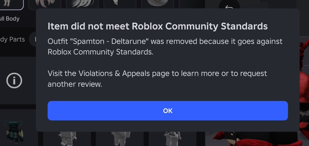 endmmar's tweet photo. @RoRapTV @RoCatchers How the fuck is the femby package still on roblox but the spamton package I bought got deleted https://t.co/TnRaO1CTL2