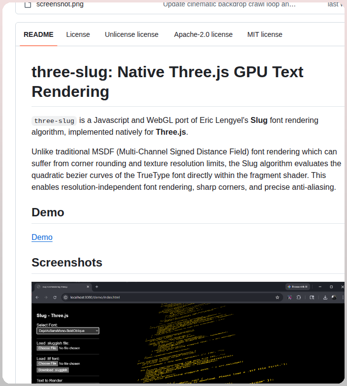 tom_doerr's tweet image. Native Three.js GPU text rendering

github.com/manthrax/JSlug