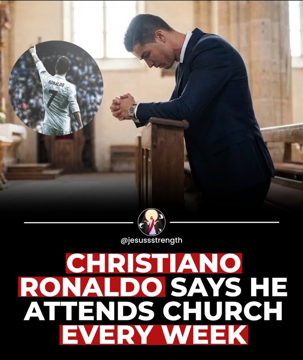 CatholicQuote12's tweet image. Christiano Ronaldo says he attends Church every Week.