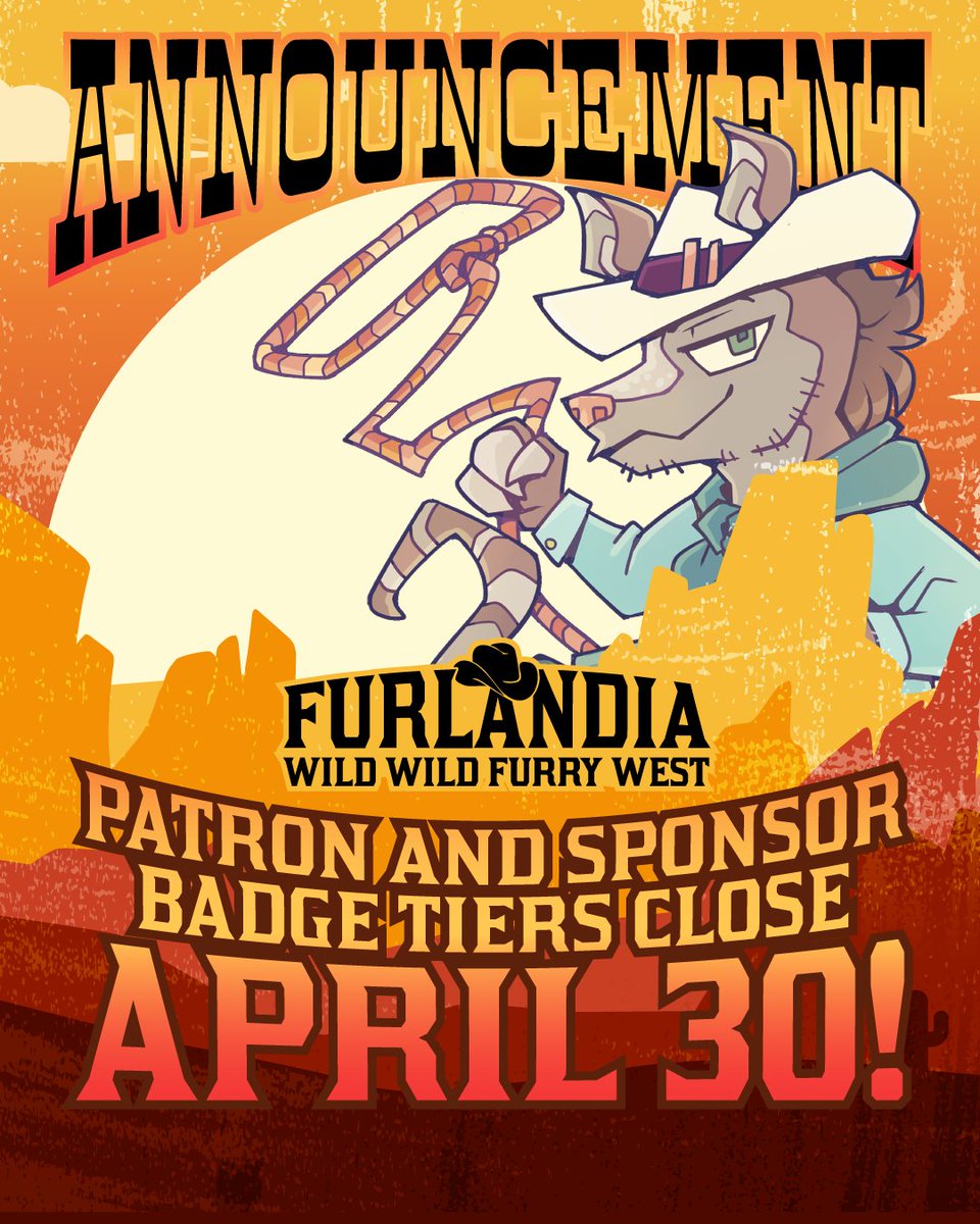 Furlandia's tweet photo. There are 6 weeks left until con!

If you want a Patron or Sponsor badge, you only have 2 weeks left.  Please make sure that it is PAID for before April 30th, or it will convert to a regular badge.

Time is runnin' out!

Graphic Design by @cobaltskunk
Artwork by @Chocodiley https://t.co/0OqlzyE7AR