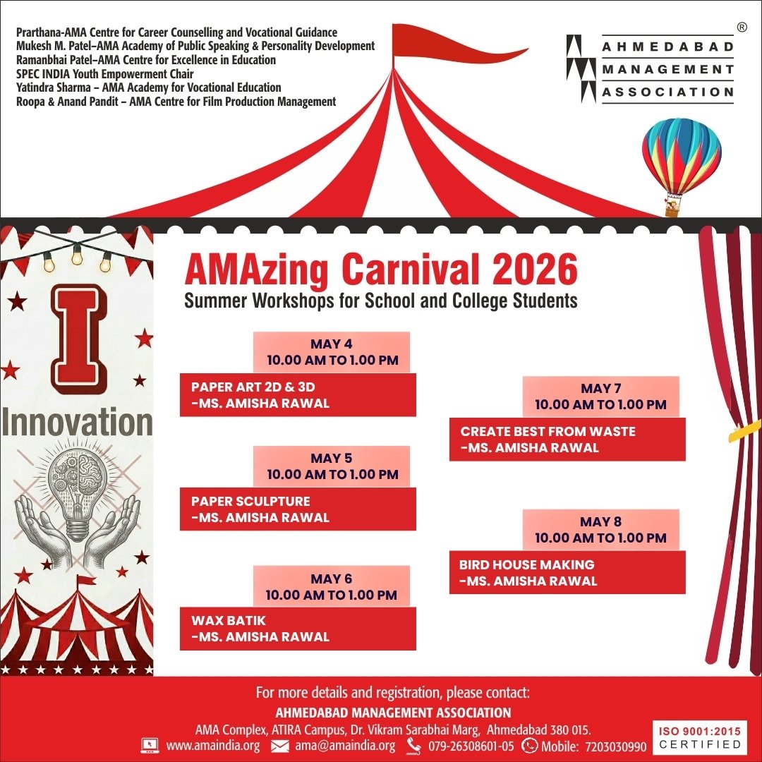 ama_ahmedabad's tweet image. I – Innovation

Innovation begins when ideas meet opportunities.
Let them experiment, create, and bring their imagination to life through diverse sessions.

Register now: amaindia.org/ama-programmes…

#ama #amaindia #innovation #creativity #summercamp