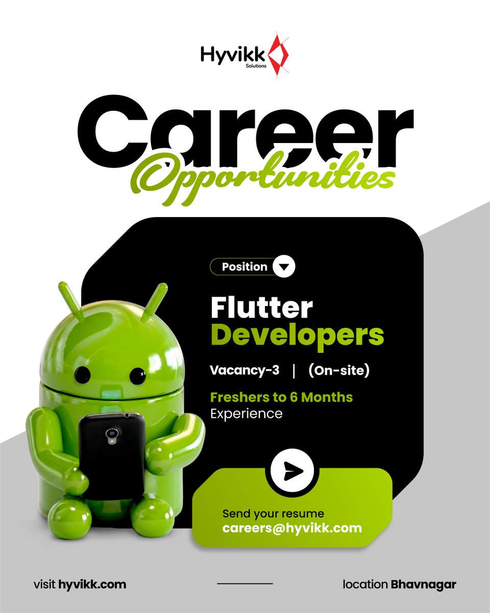 HyvikkS's tweet image. 🚨 NOW RECRUITING: FLUTTER DEVELOPER 📱

🛠️ Join us to build stunning, high-performance apps that feel native on every screen.
📧 Apply at: careers@hyvikk.com
📍 Hyvikk Solutions, Bhavnagar

#Tag a Flutter-fanatic or #Share to help this reach the right screen! 

#FlutterDeveloper