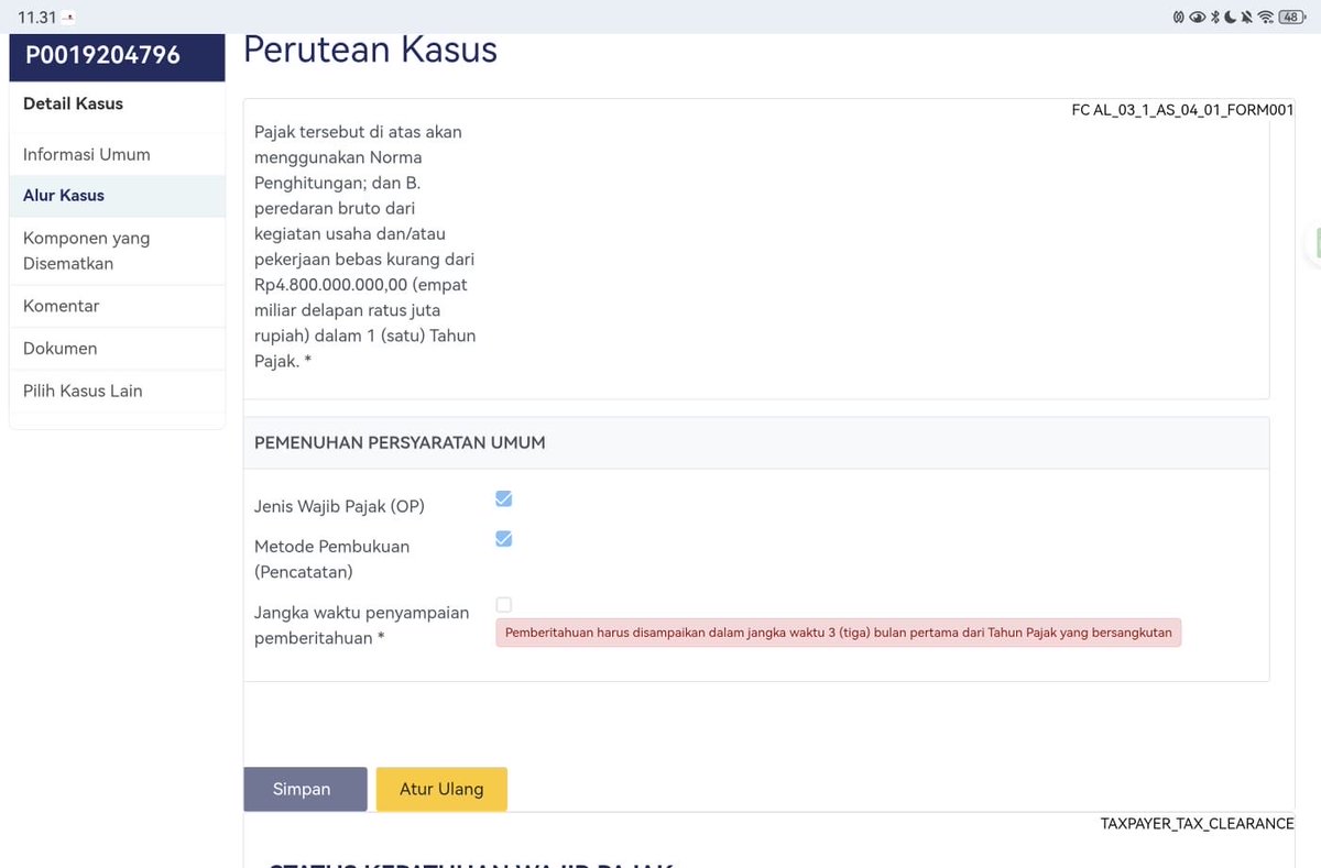 mipangsit_'s tweet photo. halo kak @kring_pajak mau ajukan nppn. tpi kok ada muncul merah2 itu kenapa ya ? sebelumnya ga pernah ada merah2 itu apa karna sudah lewat dri tgl 31 maret ? https://t.co/JhjOZ9pV5M